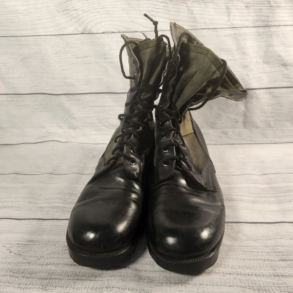 Ro-Search Men's Size 9R Vintage Military Jungle Boots Black Leather Olive Canvas